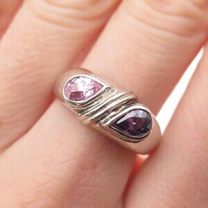 Charles Winston 925 Sterling Silver Vintage Lavender C Z Modernist Ring Size 8